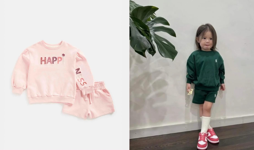 Phối đồ Tết cho bé với áo nỉ kết hợp cùng quần short