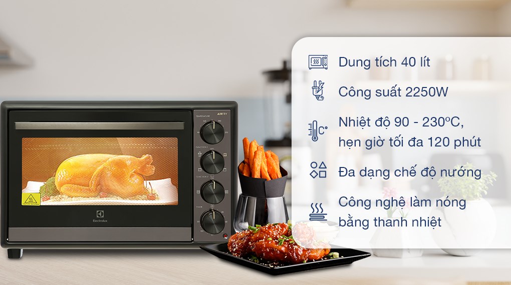 Lò nướng Electrolux EOT4022XFG 40 lít có công suất lên tới 2250W 
