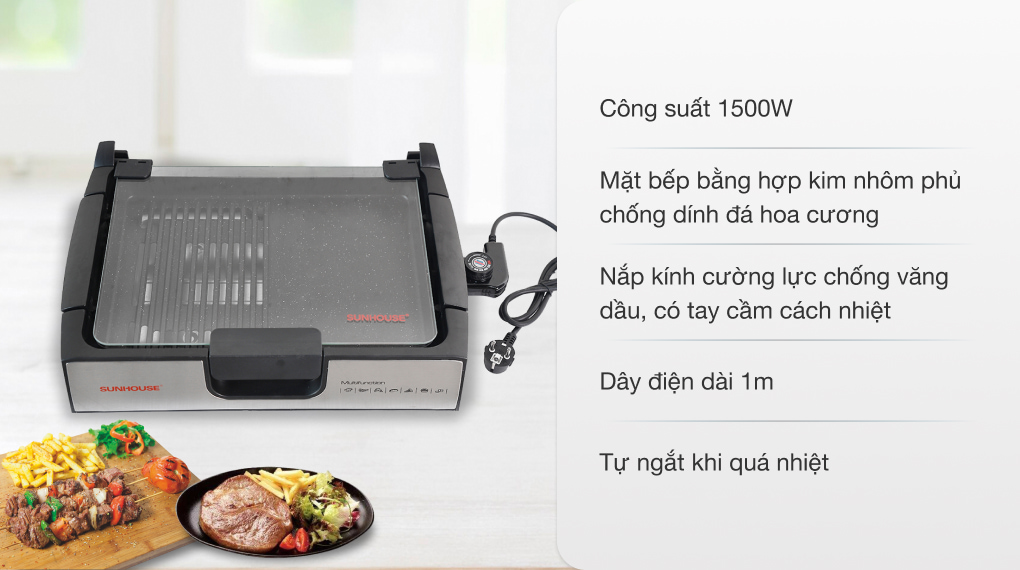 Bếp nướng điện Sunhouse SHD4603 hợp kim nhôm phủ chống dính đá hoa cương