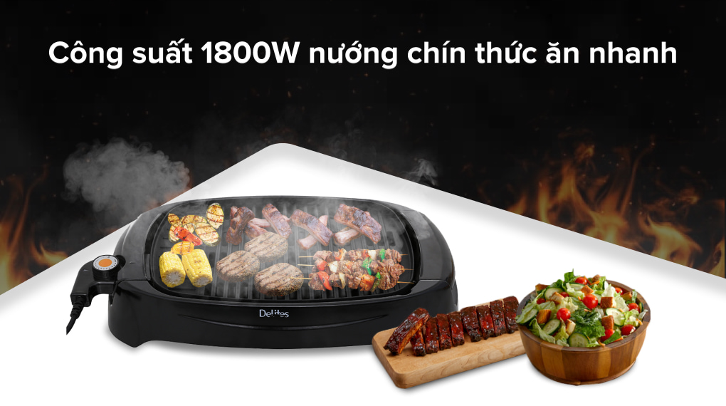 Bếp nướng điện Delites BN02 sở hữu công suất lên tới 1800W