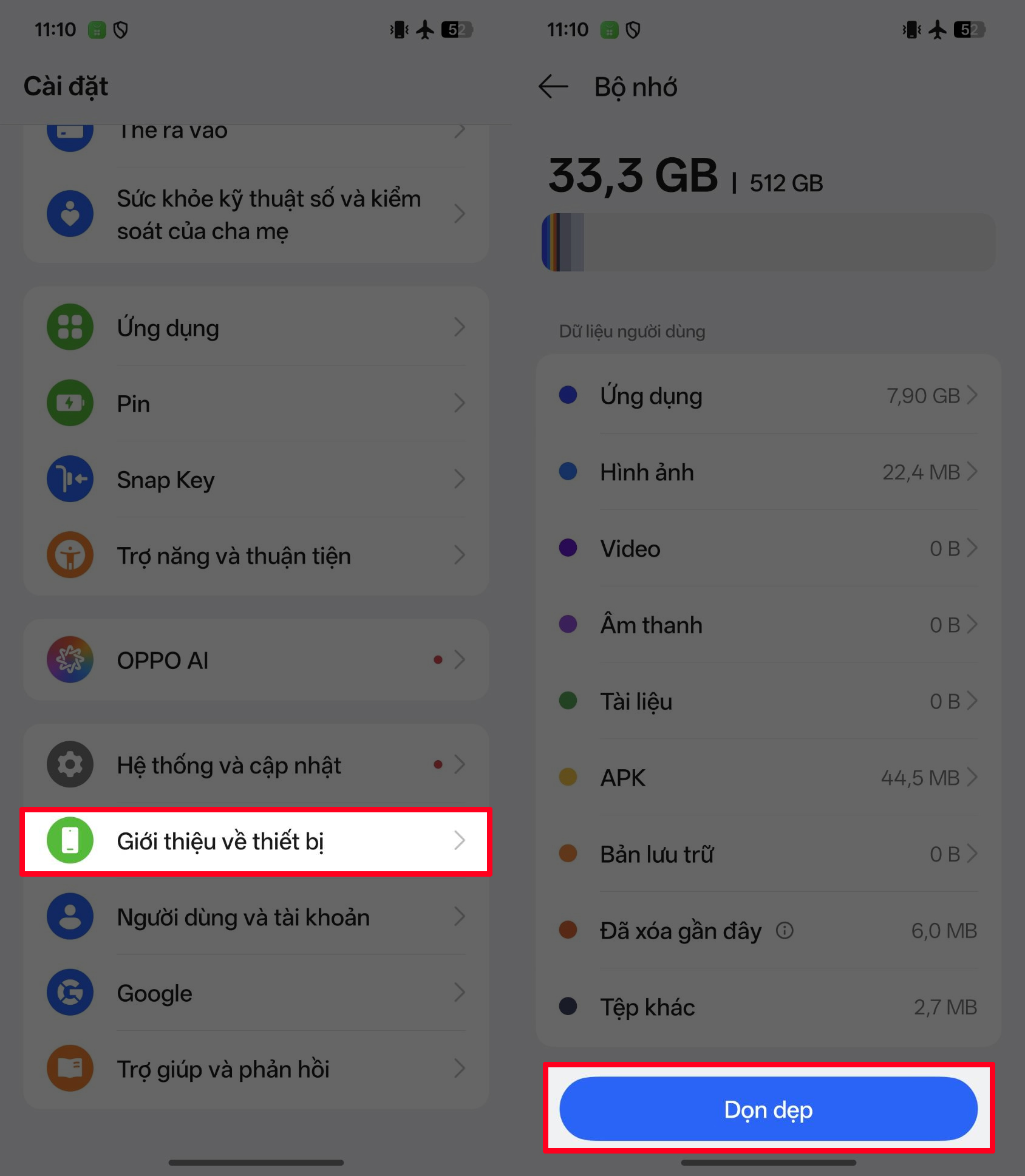 Cách dọn dẹp bộ nhớ điện thoại OPPO