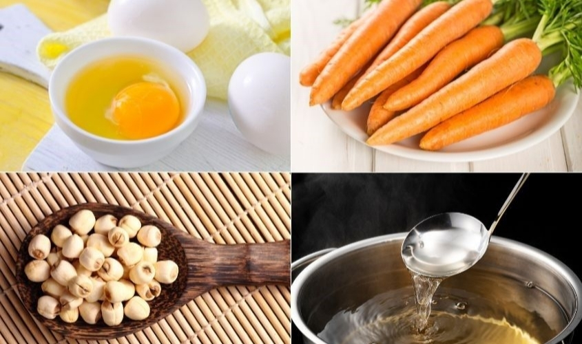 Nguyên liệu nấu cháo trứng gà hạt sen, cà rốt