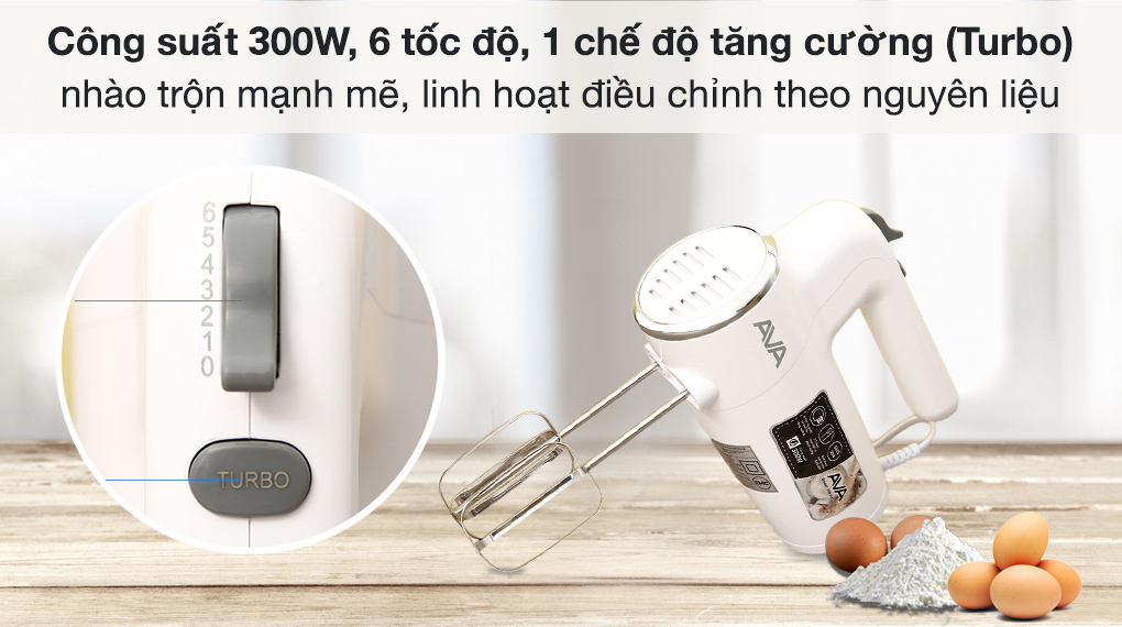 Máy nhồi bột, đánh trứng AVA hiện đại, công suất vừa phải, có nút tăng cường và tính năng tự ngắt an toàn