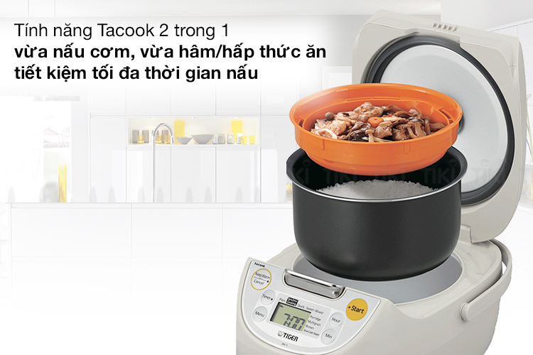 Nồi cơm điện tử Tiger JBV-S18W 1.8 lít, thiết kế hiện đại, tích hợp chức năng Tacook 2 trong 1