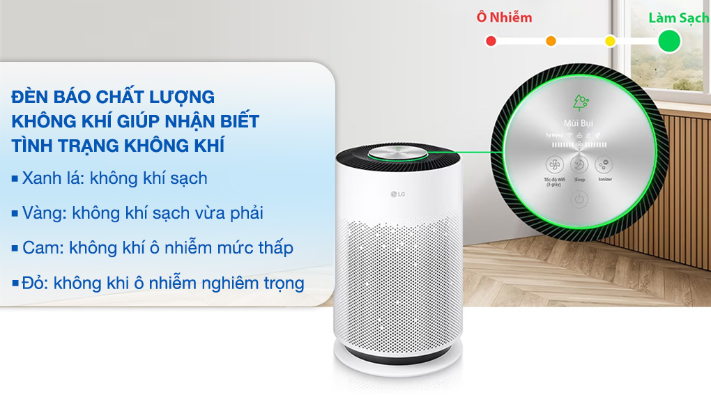 LG PuriCare 360 Hit AS60GHWG0 41W theo dõi và nhận biết tình trạng không khí trong nhà bằng cảm biến bụi mịn