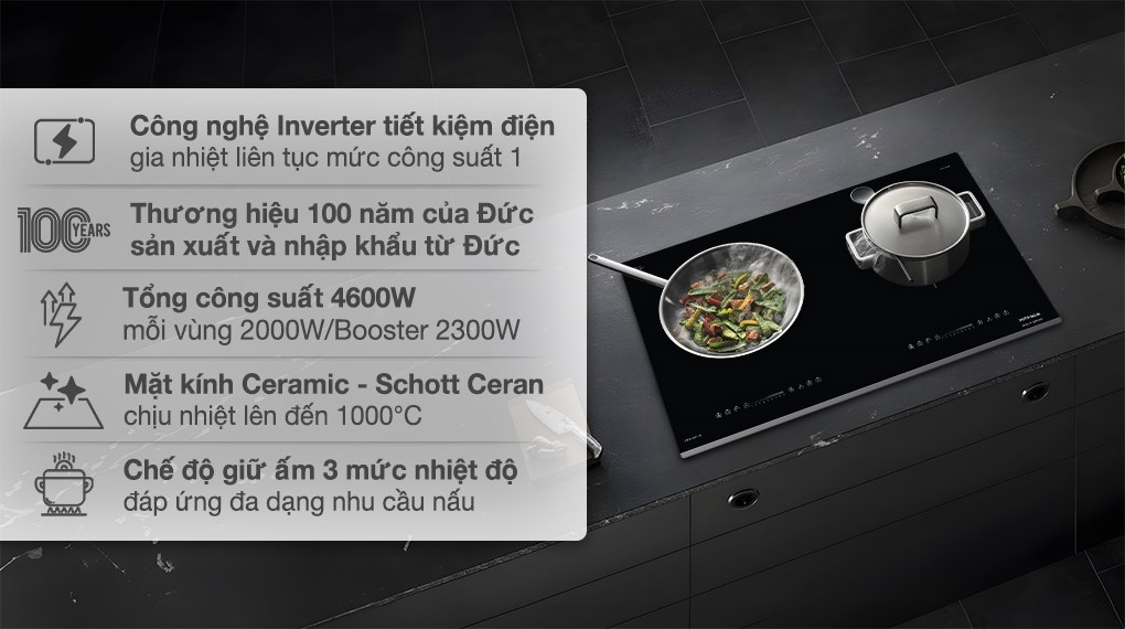 Bếp từ Hafele HC-I7325B hai vùng nấu, bảng điều khiển cảm ứng trượt nhạy, thiết kế tối giản.