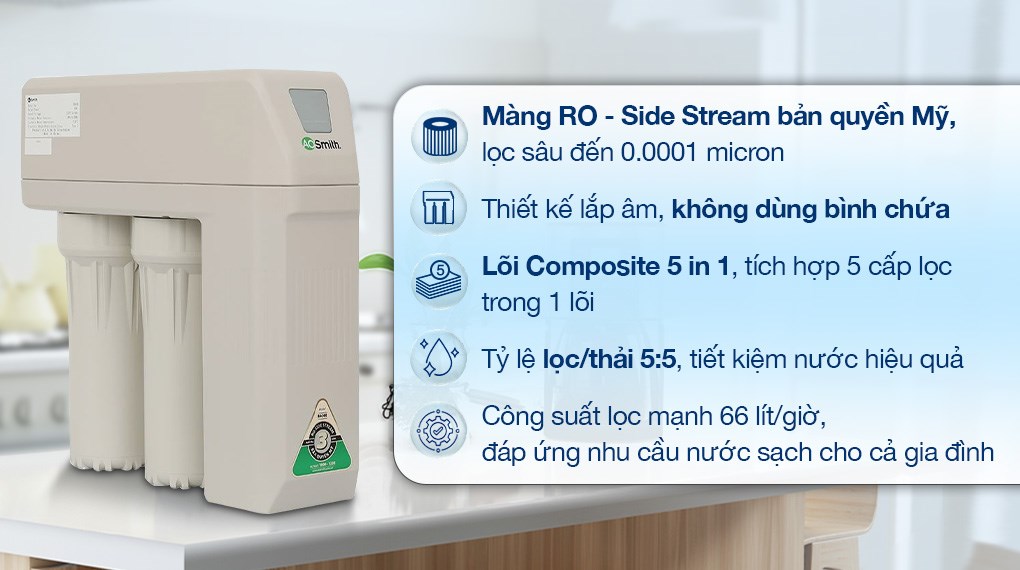 Máy lọc nước RO AOSmith R400E lắp âm có vòi điện tử và chip RFID
