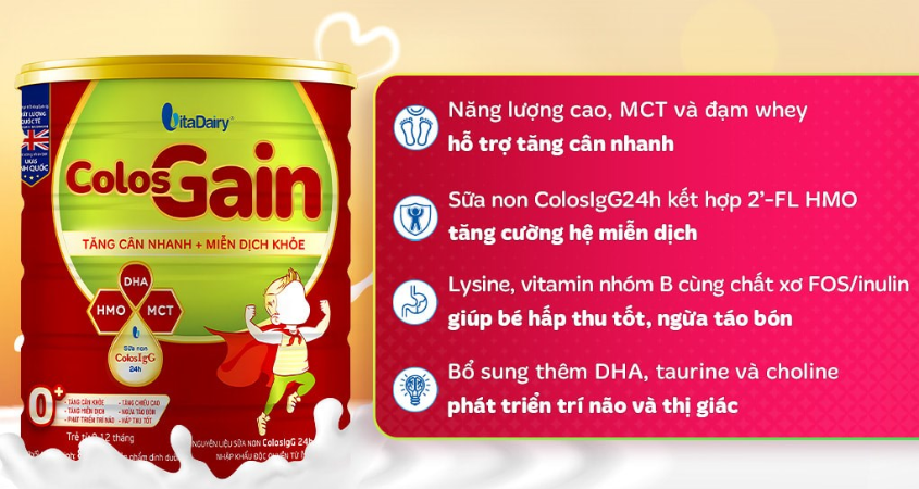 Sữa bột Colos Gain 0+ (sữa non) hương vani 800g (0 - 12 tháng)