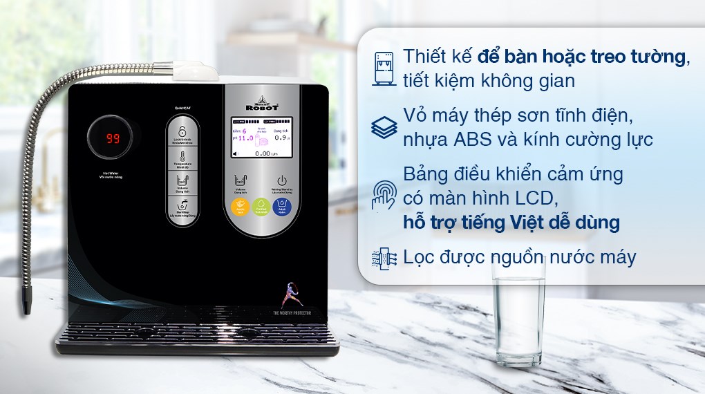 Máy lọc nước điện giải ion kiềm nóng nguội ROBOT IonSmart 510X 5 tấm điện cực tiết kiệm điện phù hợp cho gia đình có người già và trẻ nhỏ Máy lọc nước điện giải ion kiềm nóng nguội ROBOT IonSmart 510X 5 tấm điện cực tiết kiệm điện phù hợp cho gia đình có người già và trẻ nhỏ