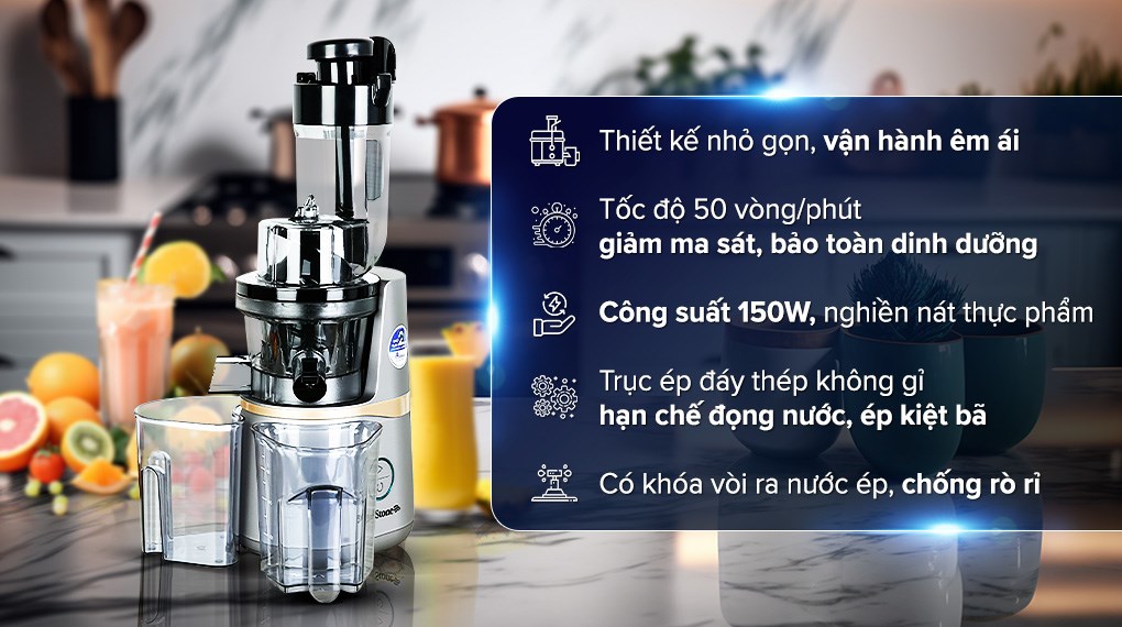 Máy ép chậm BlueStone SJB-6558 tốc độ 45 – 50 vòng/phút giữ trọn dưỡng chất