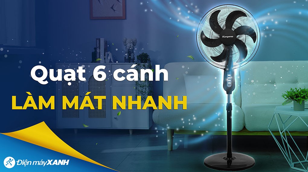 Quạt cây Kangaroo 6 cánh KGEF06SM 90W sử dụng động cơ bạc thau giúp thiết bị hoạt động ổn định hơn