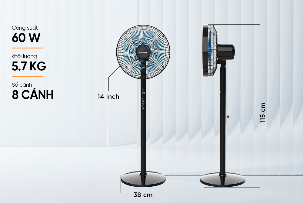 Quạt đứng Sunhouse 8 cánh SHD7346 60W Quạt đứng Sunhouse 8 cánh SHD7346 60W