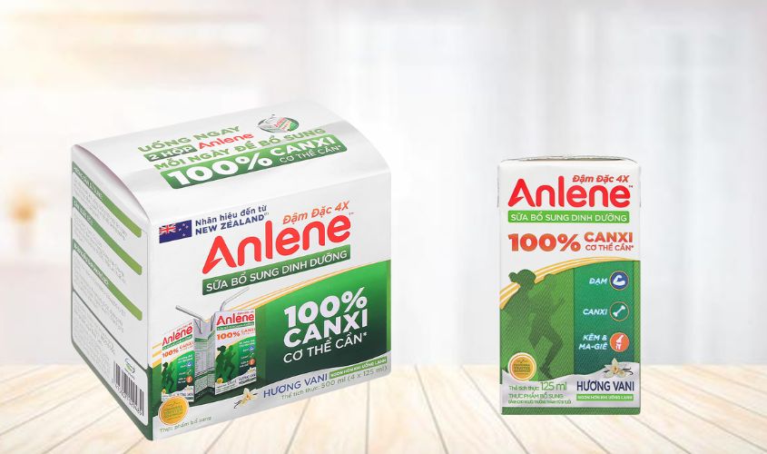 Lốc 4 hộp sữa bột người lớn pha sẵn Anlene Đậm Đặc 4X hương vani 125 ml