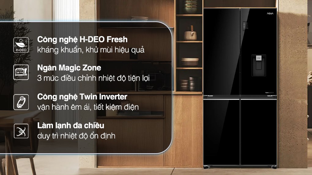 Tủ lạnh Aqua Inverter 469 lít Multi Door AQR-M536XA(WGB) có thiết kế sang trọng với bề mặt gương mờ đẹp mắt Tủ lạnh Aqua Inverter 469 lít Multi Door AQR-M536XA(WGB) có thiết kế sang trọng với bề mặt gương mờ đẹp mắt