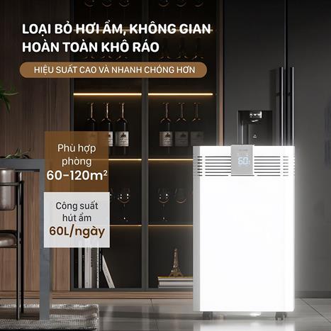 Máy hút ẩm FUJIHOME DH60W-HEPA có công suất lớn đến 60 lít/ngày, vận hành mạnh mẽ, phù hợp không gian rộng lớn