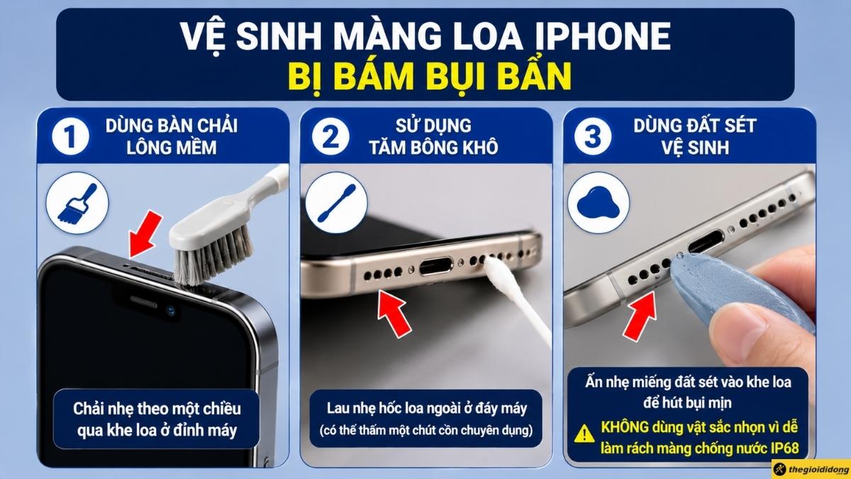 C&aacute;ch vệ sinh m&agrave;ng loa iPhone bị b&aacute;m bụi bẩn