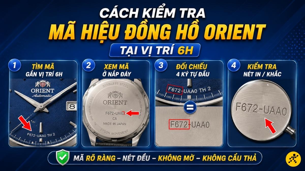 Cách kiểm tra mã hiệu đồng hồ Orient tại vị trí 6h Cách kiểm tra mã hiệu đồng hồ Orient tại vị trí 6h