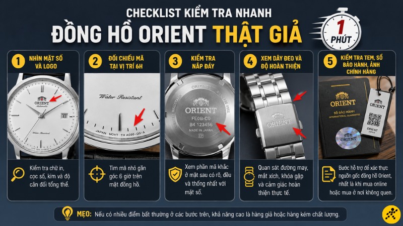 Checklist kiểm tra nhanh đồng hồ Orient thật giả trong 1 phút Checklist kiểm tra nhanh đồng hồ Orient thật giả trong 1 phút