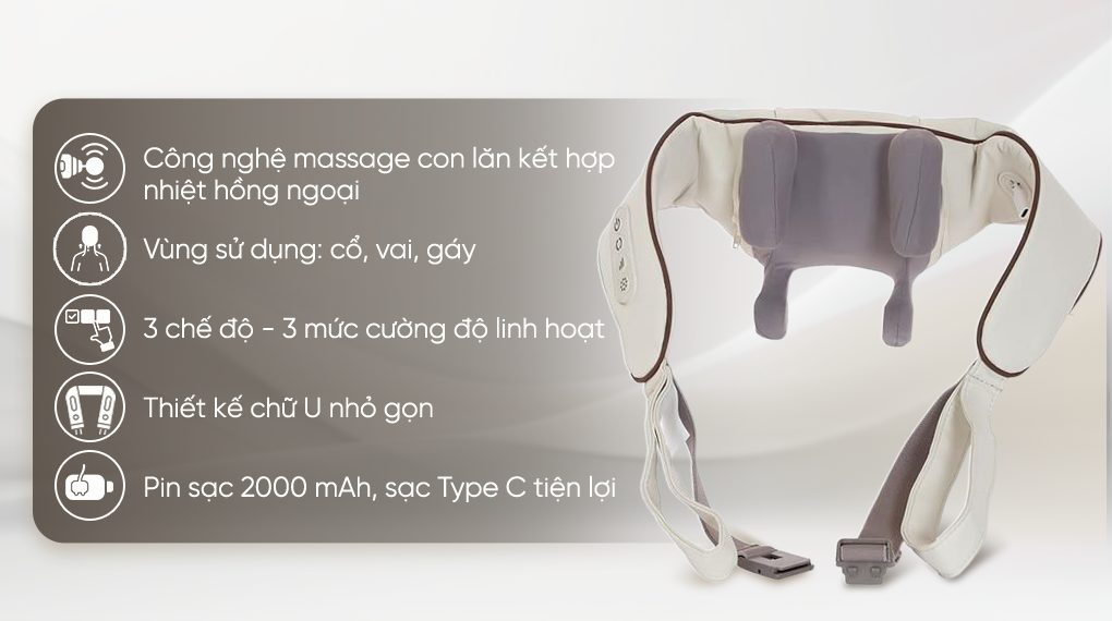 Máy massage cổ vai gáy Buheung MK-332 nhỏ gọn, ứng dụng công nghệ hiện đại giúp thư giãn cơ bắp, giảm đau nhức và cải thiện tuần hoàn máu hiệu quả