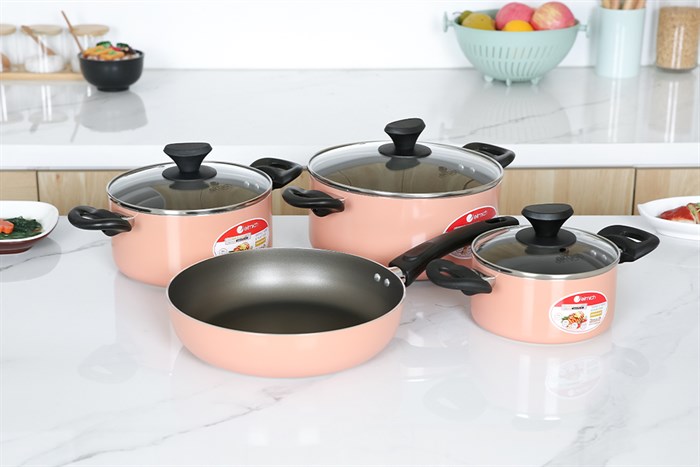 Bộ nồi chảo nhôm chống dính nắp kính Elmich EL1162E với thiết kế hiện đại, trang nhã