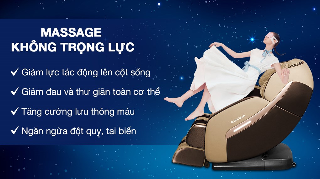 Ghế massage Daikiosan DKGM-10004 giúp giảm đau nhức, thư giãn cơ, giải tỏa căng thẳng hiệu quả nhờ tư thế không trọng lực