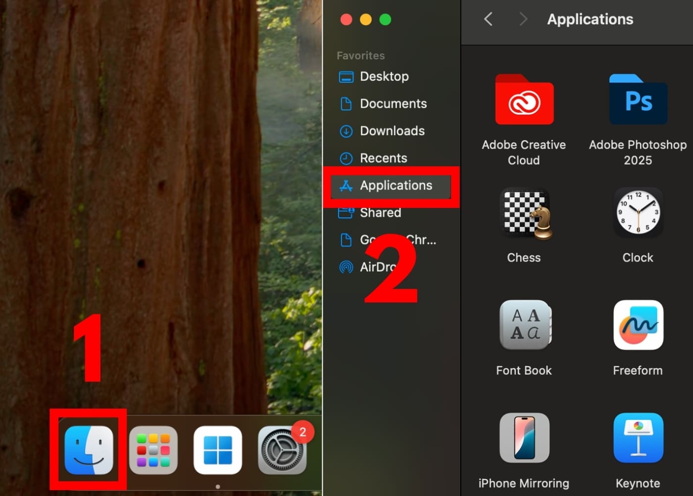 Chọn mở Finder > Chọn Ứng dụng/Applications Cách xoá ứng dụng trên MacBook bằng Finder