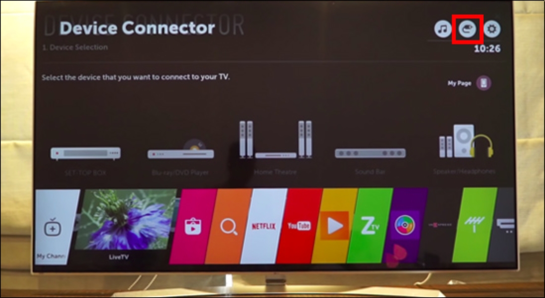 Kích hoạt tính năng Miracast/Screen Mirroring/Wireless Display bằng cách nhấn chọn biểu tượng Inputs trên màn hình tivi
