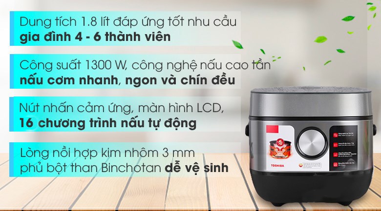 Nồi cơm cao tần Toshiba 1.8 lít RC-18IP1PV giúp nấu cơm ngon và chín đều
