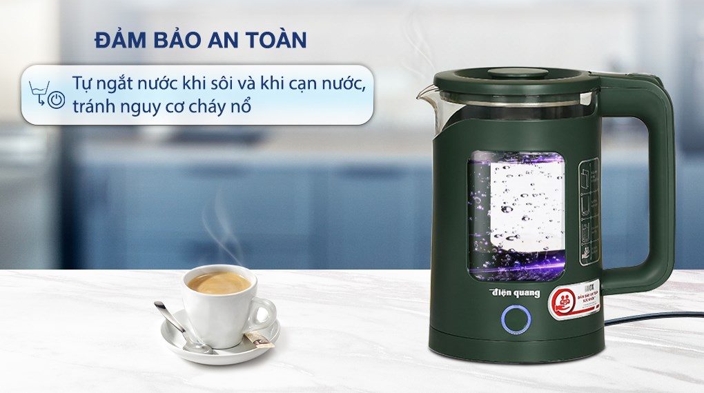 Bình đun siêu tốc Điện Quang 1.5 lít ĐQ EKT16 1515 MG trang bị tính năng tự ngắt điện khi cạn nước