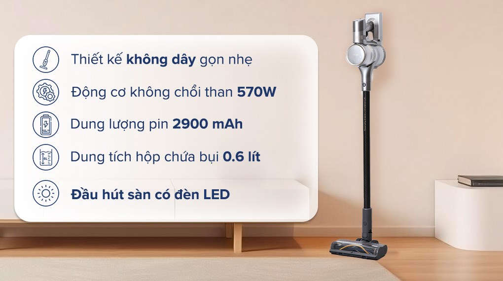 Máy hút bụi Dreame R20 công suất hút lớn đến 27000 Pa, thiết kế linh hoạt dễ dàng làm sạch ở bất kỳ đâu không lo vướng dây điện