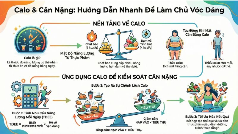Infographic - Calo v&agrave; c&acirc;n nặng: hướng dẫn nhanh để l&agrave;m chủ v&oacute;c d&aacute;ng