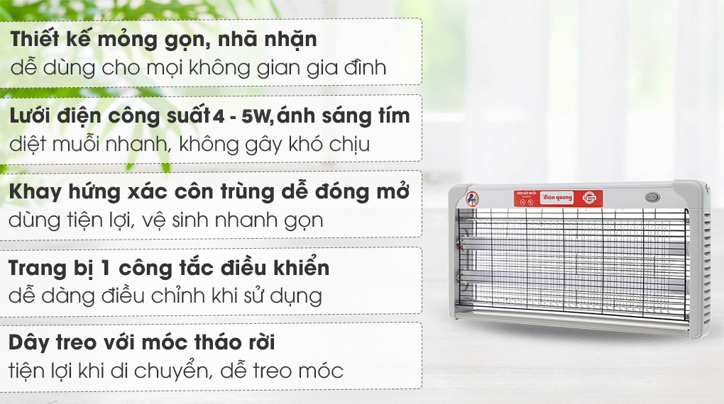 Đèn bắt muỗi Điện Quang ĐQ EML05L có thiết kế dạng hình hộp nhỏ gọn, tiện dùng cho mọi không gian