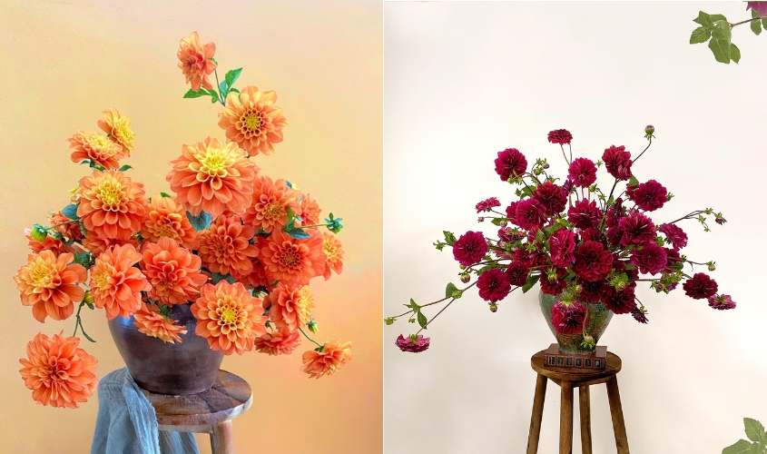 Mẫu cắm hoa thược dược đẹp trên bàn thờ