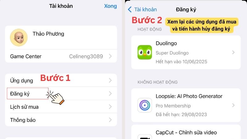 Vào App Store > cho tới phần Đăng ký > Xem lại toàn bộ những thông tin tài khoản tiếp tục mua sắm 