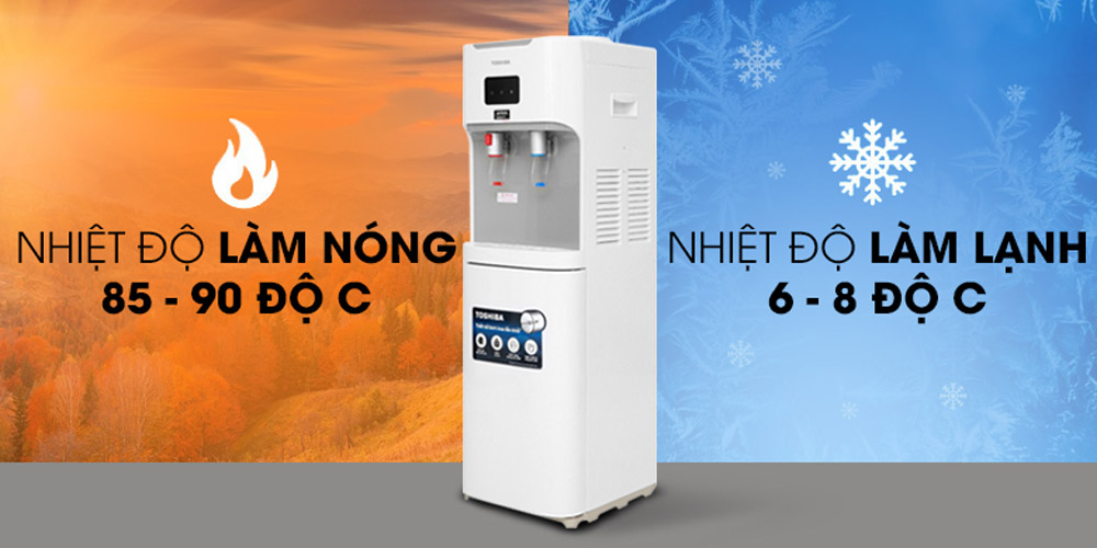 Cây nước nóng lạnh Toshiba RWF-W1669BV(W1) làm nóng 85–90°C, làm lạnh sâu 6–8°C, công suất mạnh, tiết kiệm điện, đáp ứng 4L/giờ