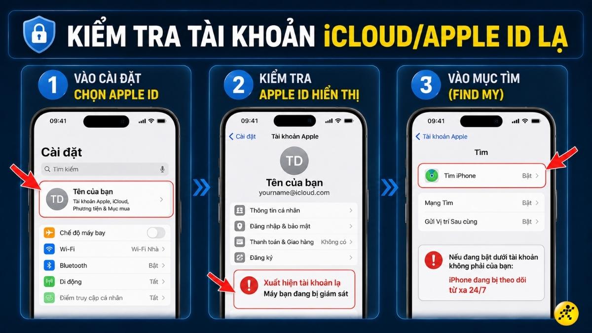 Kiểm tra t&agrave;i khoản iCloud/Apple ID lạ
