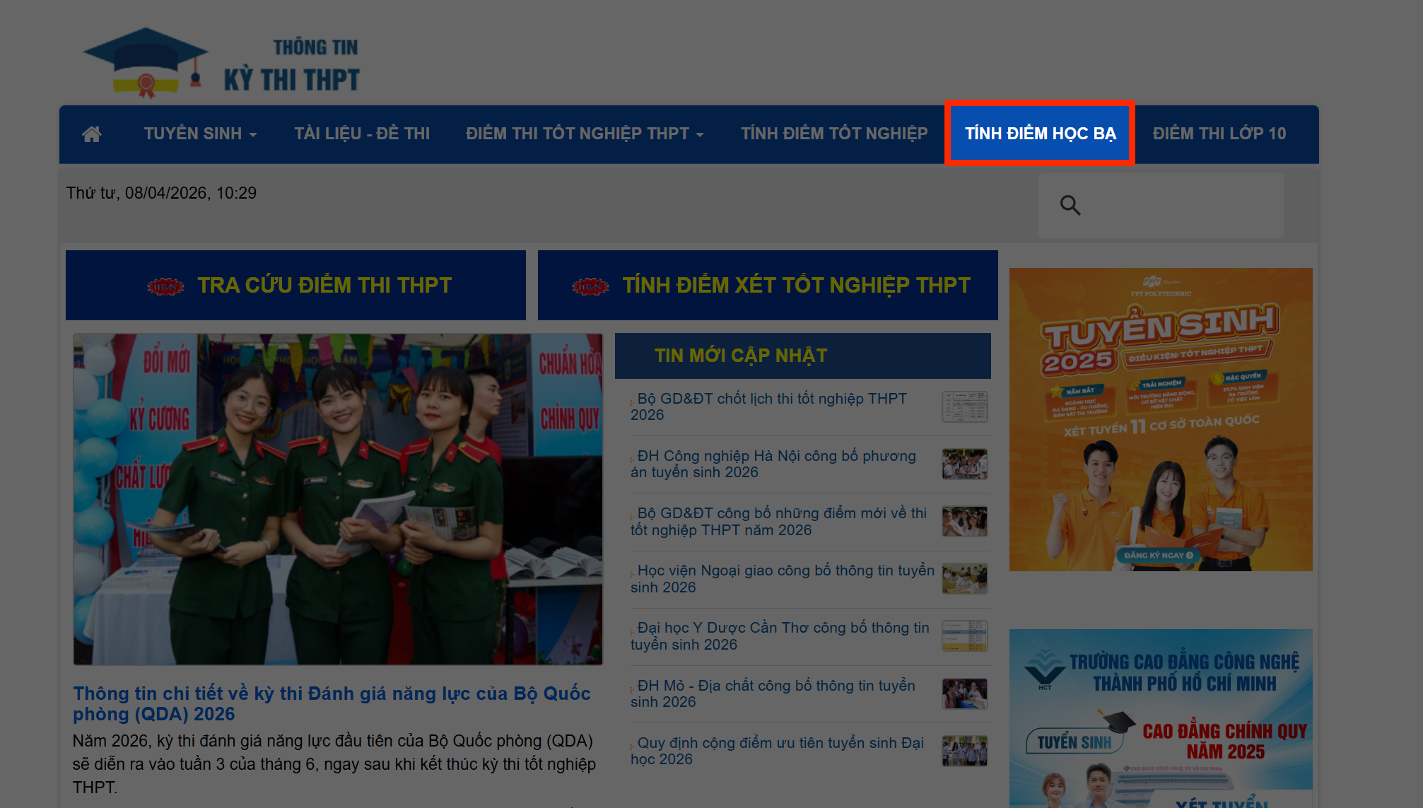 Cách tính điểm xét học bạ 2026