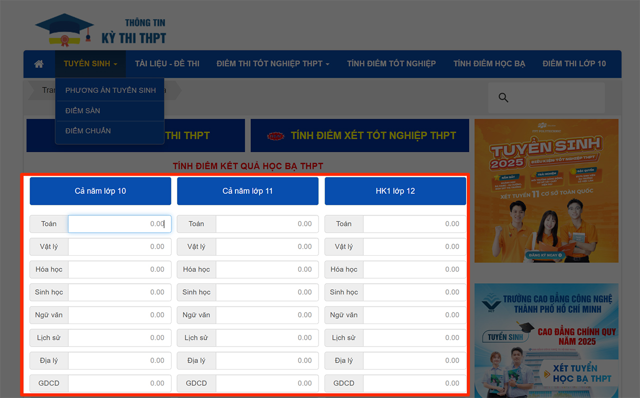 Cách tính điểm xét học bạ 2026
