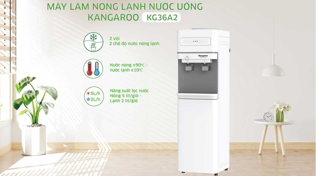 Cây nước nóng lạnh Kangaroo KG36A2 585W hiện đang kinh doanh tại Điện máy XANH với mức giá 2.990.000đ (cập nhật tháng 07/2025 và có thể thay đổi theo thời gian)