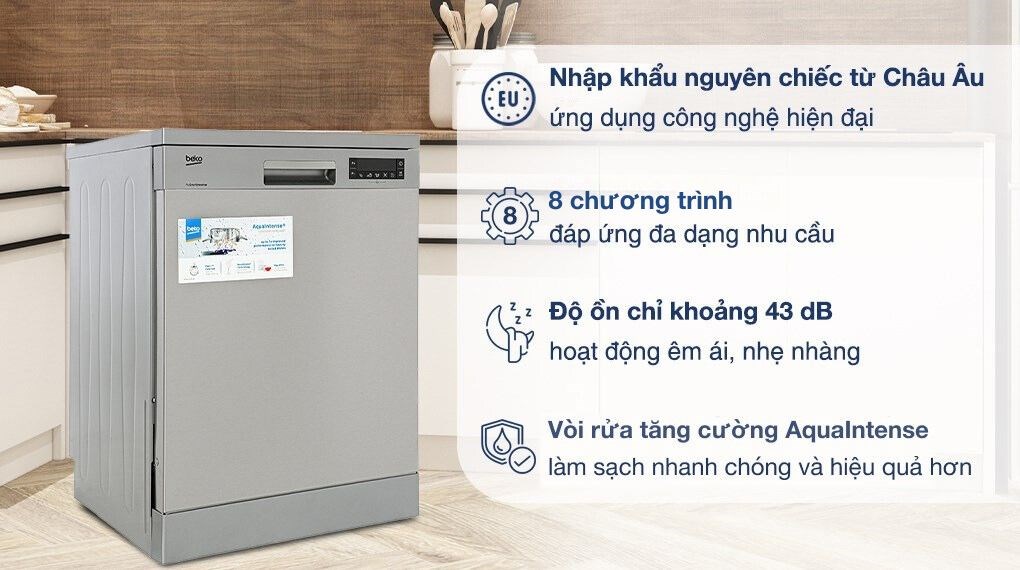 Máy rửa chén độc lập Beko DFN28424X có thiết kế thùng đứng hiện đại