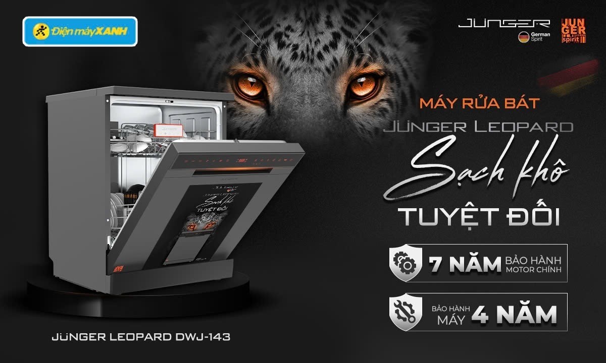 Máy rửa chén độc lập Junger Leopard DWJ-143 tích hợp nhiều công nghệ thông minh