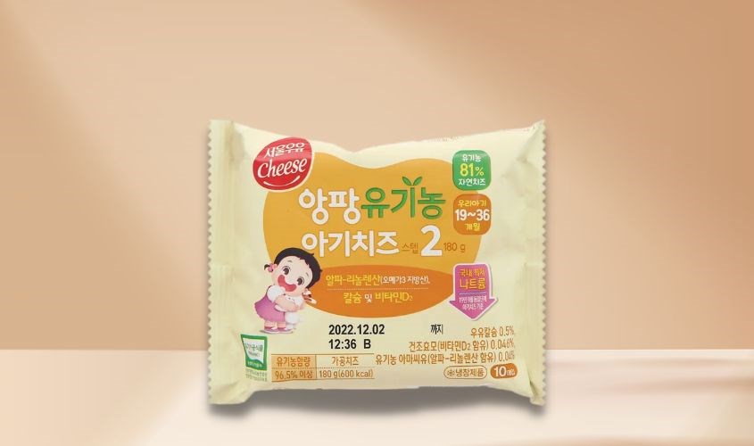 Phô mai hữu cơ tách muối Seoul Milk Step số 1 gói 10 lát 180g (từ 6 tháng)
