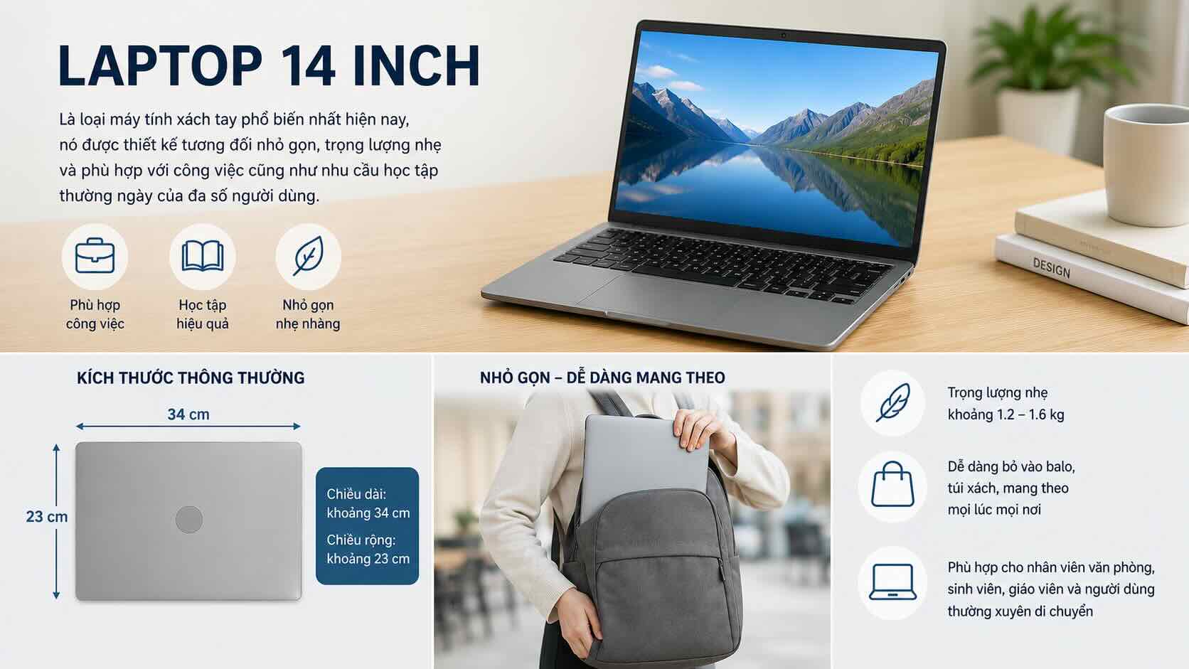 K&iacute;ch thước của laptop 14 inch