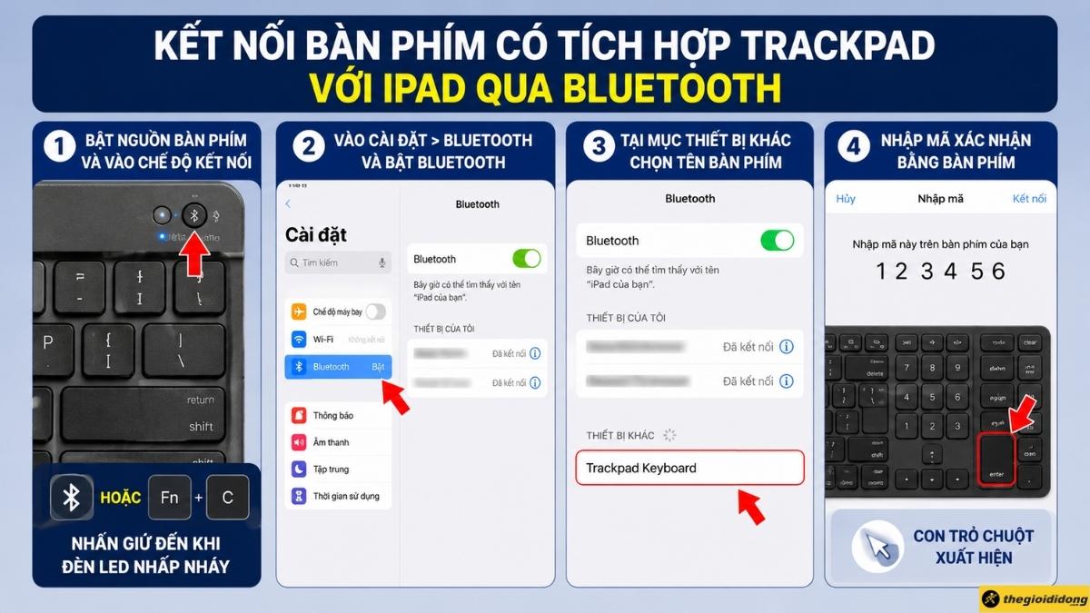 C&aacute;ch kết nối b&agrave;n ph&iacute;m Bluetooth c&oacute; Trackpad với iPad