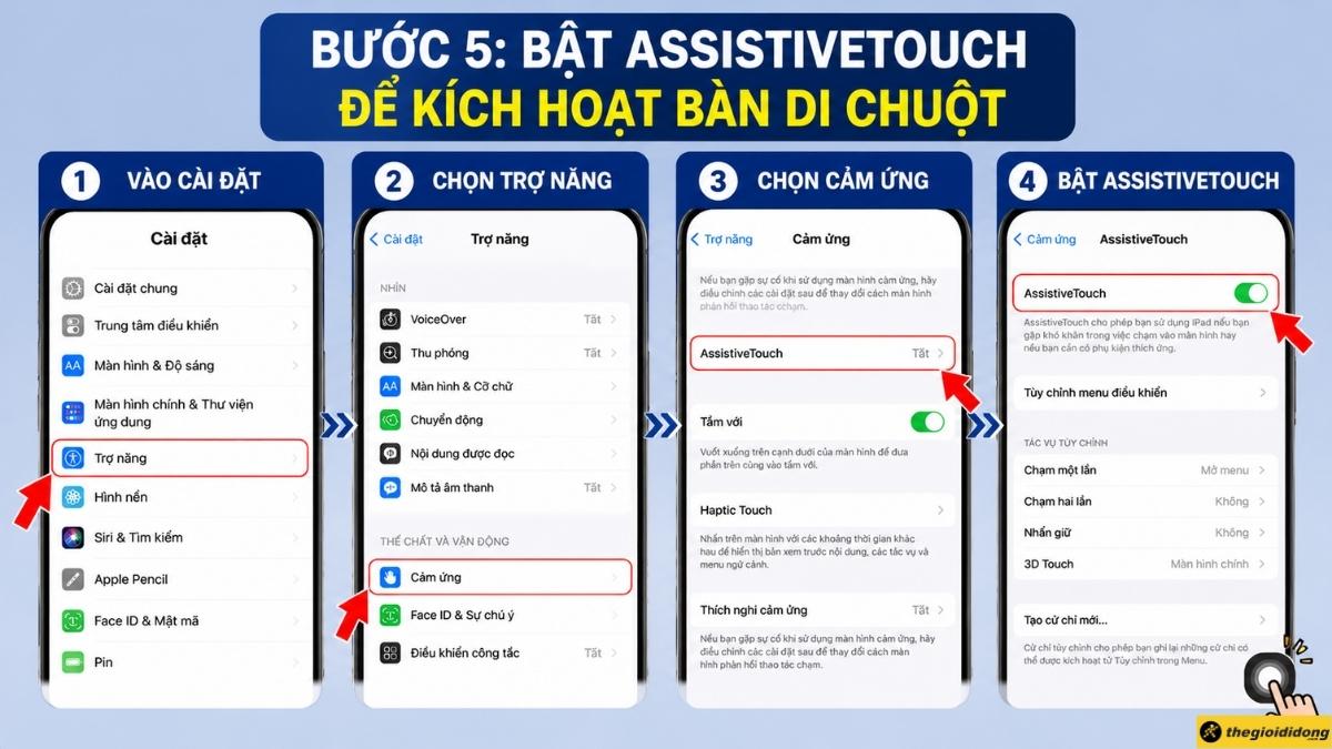 Bật AssistiveTouch l&ecirc;n để k&iacute;ch hoạt b&agrave;n di chuột