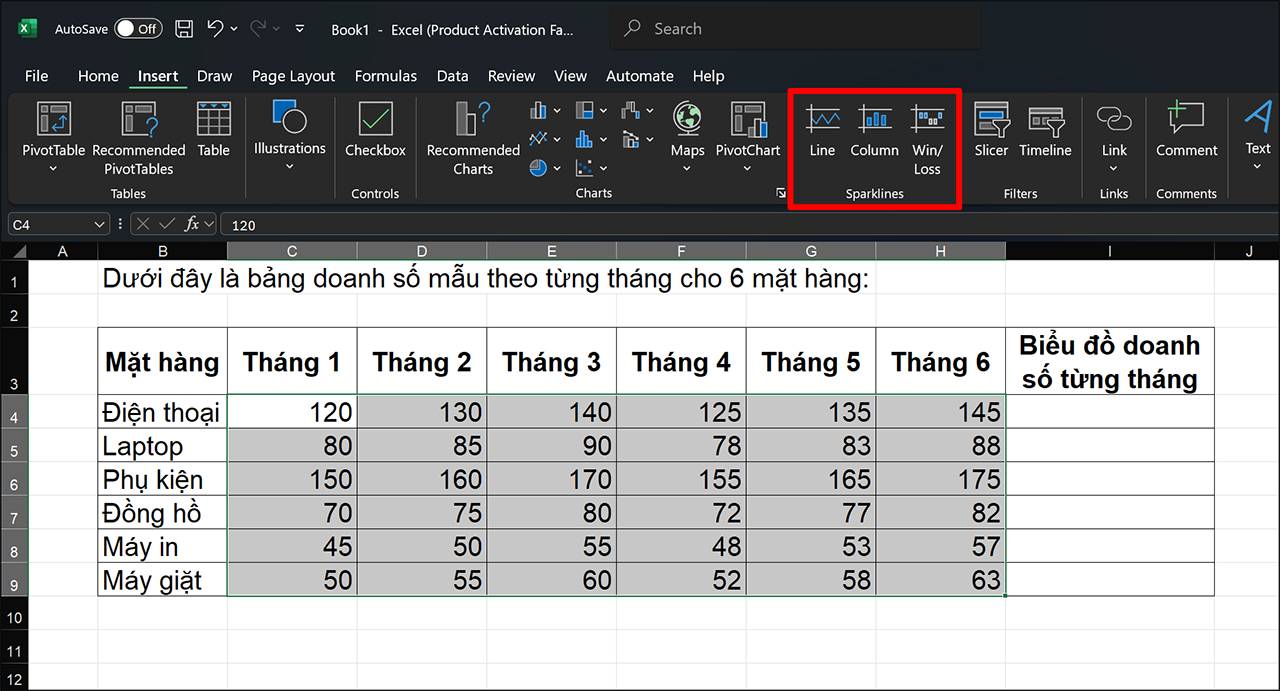 cách vẽ biểu đồ minh họa từng dòng trong Microsoft Excel