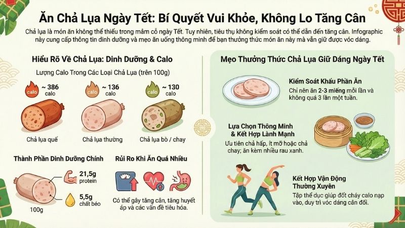 Infographic - Chả lụa ng&agrave;y Tết: B&iacute; quyết vui khoẻ, kh&ocirc;ng lo tăng c&acirc;n