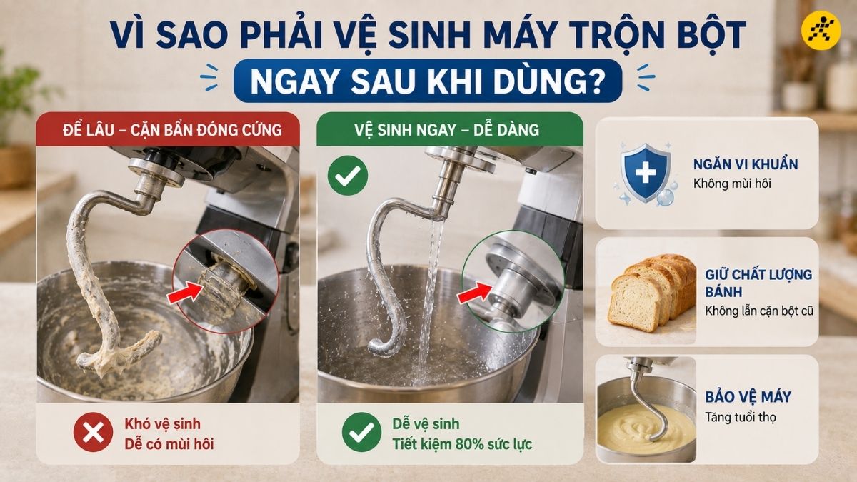 Lý do cần vệ sinh máy trộn bột ngay sau khi dùng