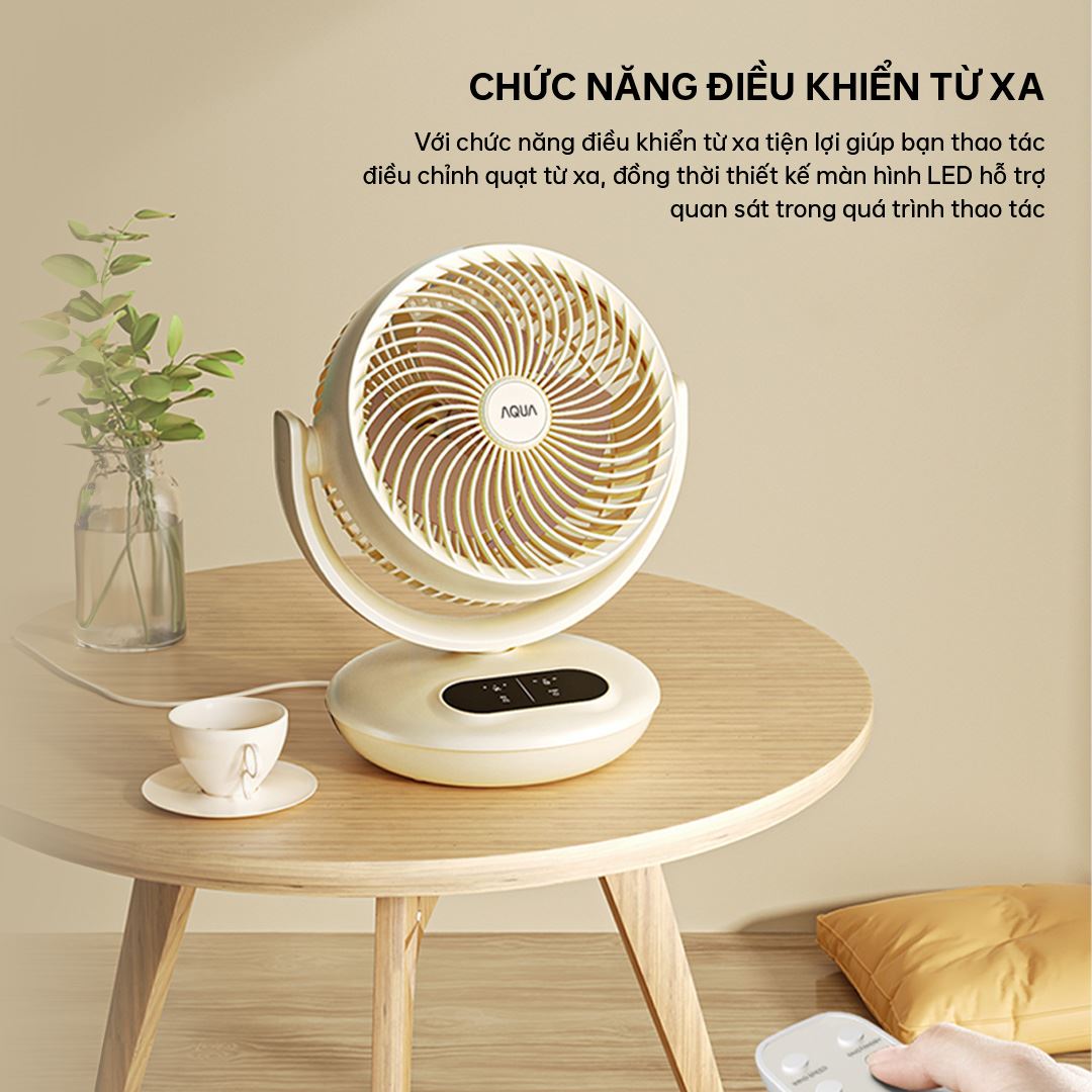 Quạt bàn AQUA 3 cánh AQS-FED2001R(W)-VN 35W đi kèm remote giúp bạn điều khiển từ xa dễ dàng 