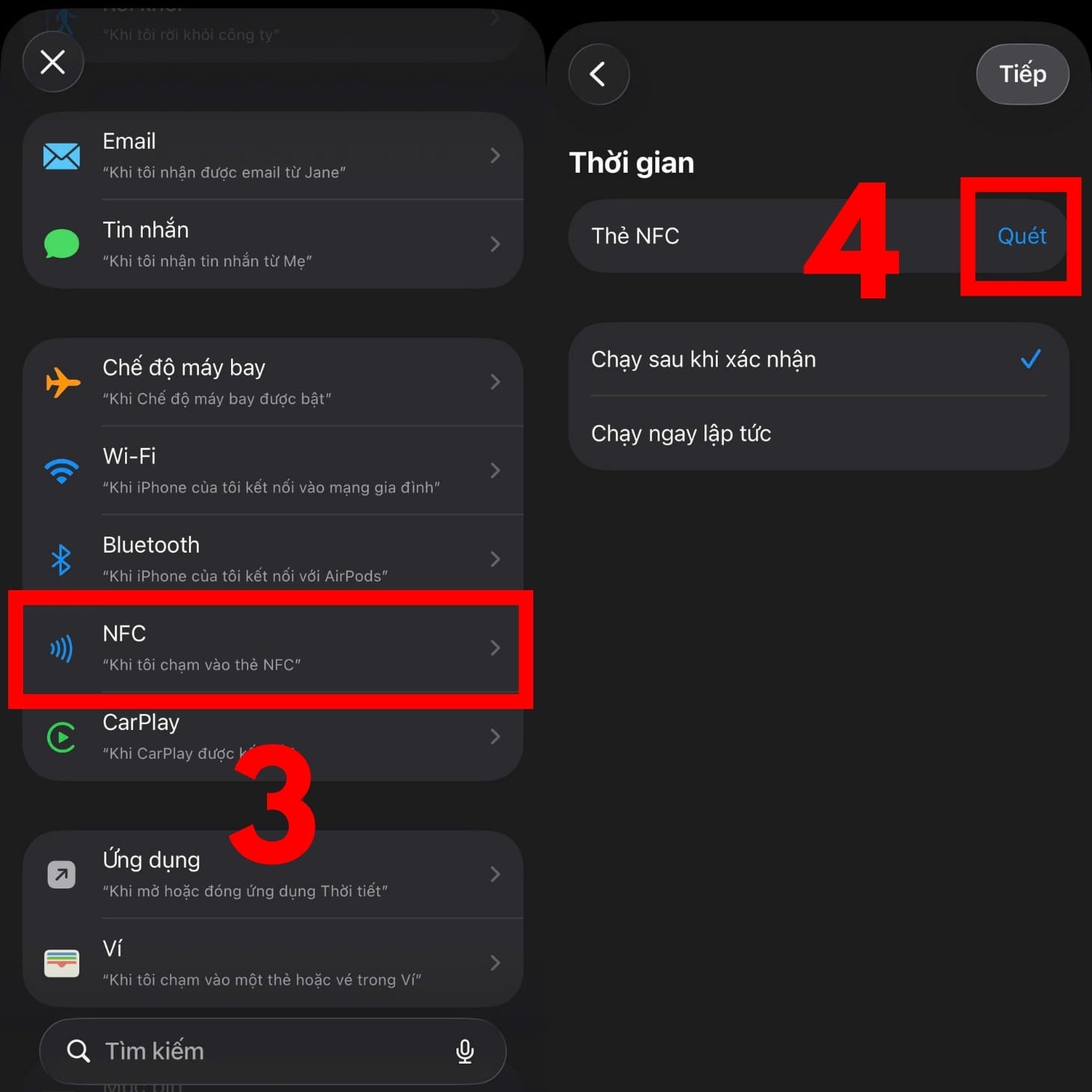 Chọn mục NFC